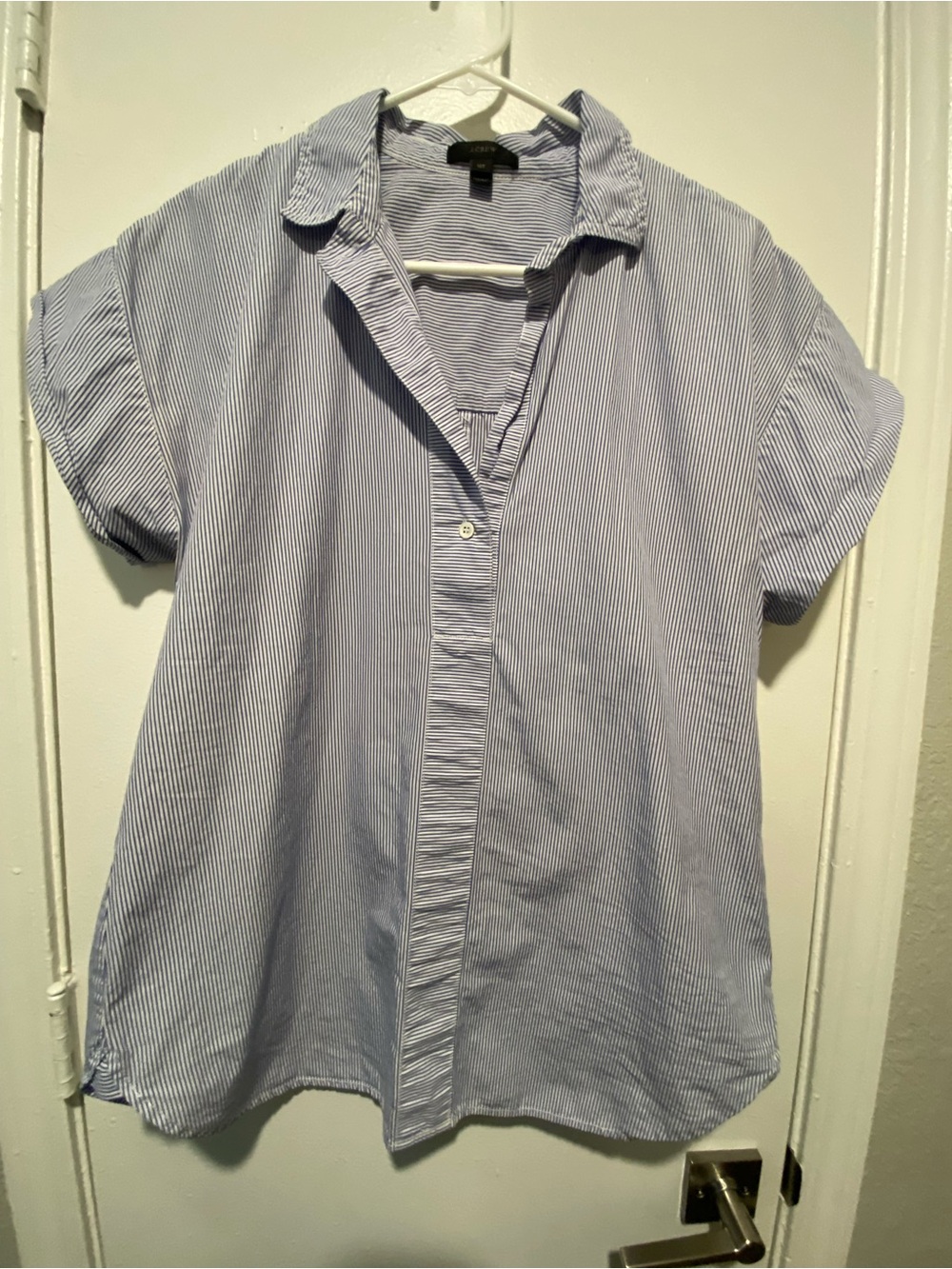 J. Crew Blue and White Striped Short Sleeve Shirt